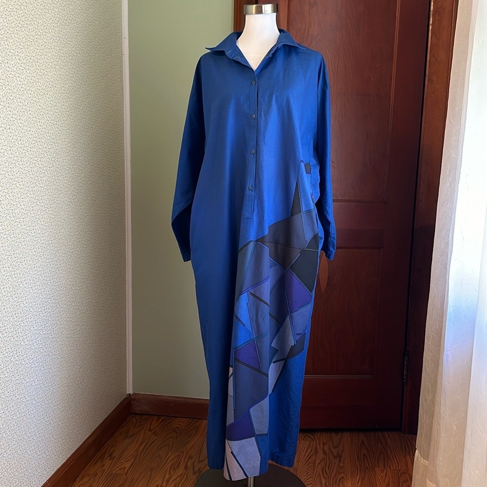 VINTAGE Marimekko Blue Abstract Dress, Size 42 (US XL)